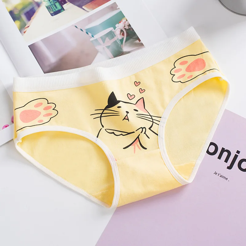 Yellow Детские трусики с рисунком кота; хлопковое нижнее белье для девочек; детские мягкие дышащие трусы; Короткие трусы для девочек-подростков; Majtki Dziewczynka - Цвет: Yellow