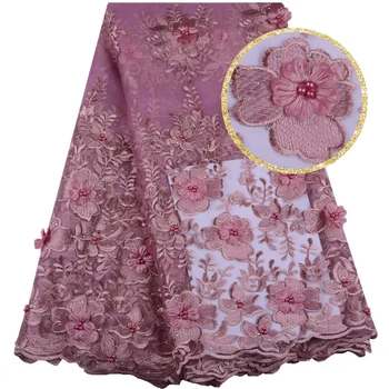 

African Lace Fabric High Quality 3D Flower Lace Fabric Beautiful Applique Stones And Beaded Lace For Nigerian Wedding Dress 1542