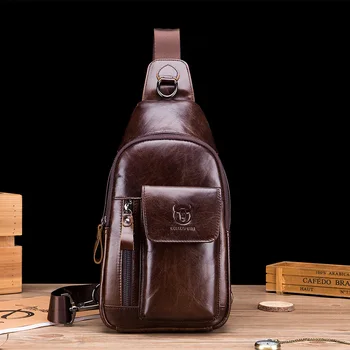 

Bullcaptain 2018 Men Designer Leather Small Chest Bag Men&Female Sling Messenger bag Fashion Travel Crossbody Bag USB charging