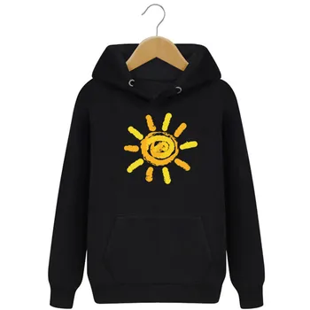 

Autumn new sun print hooded plus velvet sweater Male and female lovers wear student loose coat Halloween Christmas Costume