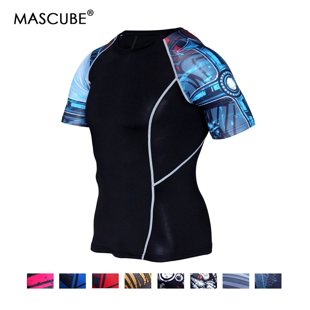 

MASCUBE Compression Shirts Crossfit Shirt Fitness Men Tights Bodybuilding T-Shirt Workout Tops Base Layer Brand Clothing Male