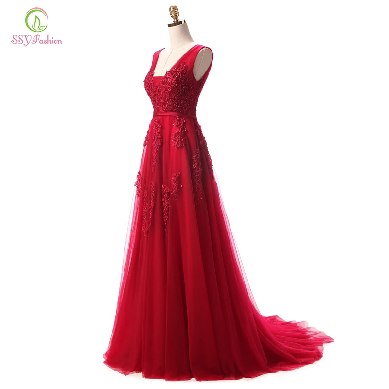 Robe De Soiree SSYFashion, кружевное, с бисером, сексуальное, с открытой спиной, длинное вечернее платье, для невесты, банкета, элегантное, длина до пола, для вечеринки, выпускного вечера