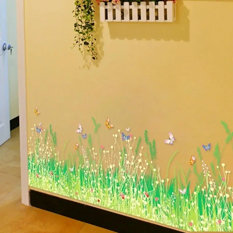 Vinyl Flowers Grass Fence Wall Sticker Nursery Art Home Butterfly