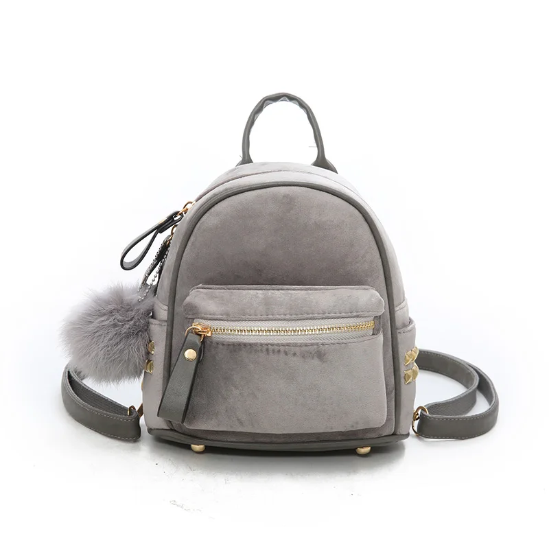 Janespri 2018 New Mini Velour Backpack Female Cute Backpacks High Quality Backpack for Girls Women Pure color bag Korea Mochila (52)
