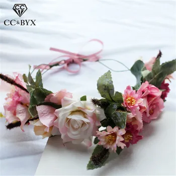 

CC Bohemian Style 100% Handmade Floral Crown Tiara Wedding Hair Accessories For Women Bridal Girl Seaside Fine Headdress at17