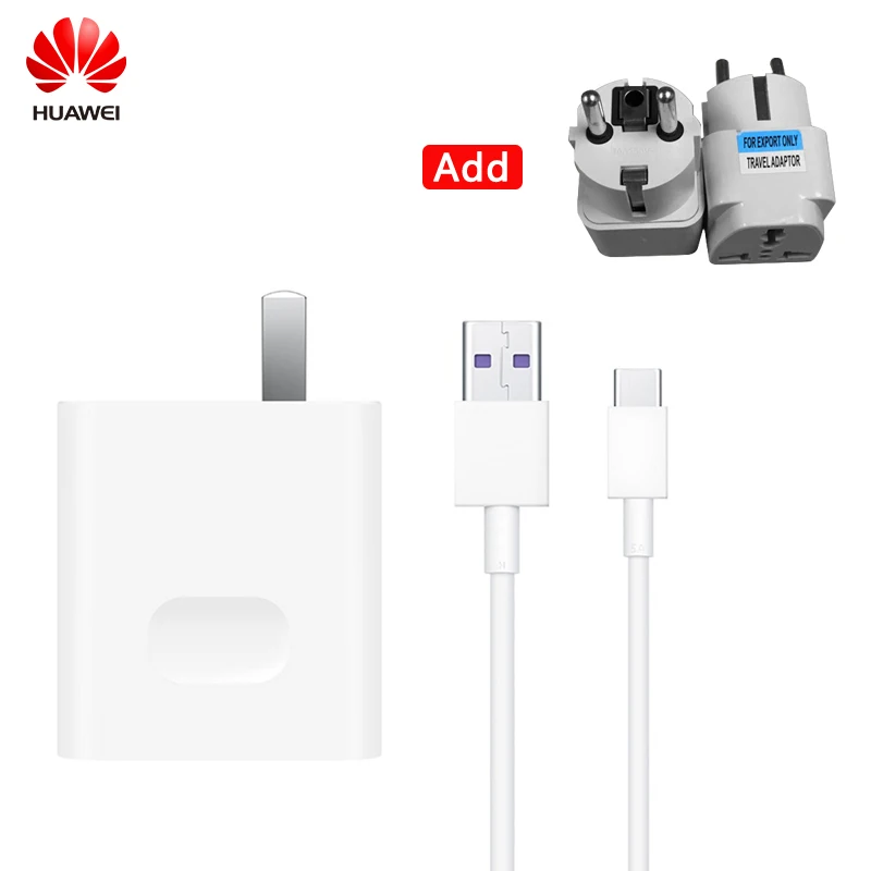 Оригинальное быстрое зарядное устройство huawei Supercharge Max 40W 10 V/4A 5 V/4A с кабелем 5A для huawei P30 Nova 5 Pro mate 20 Pro Honor Magic 2 - Тип штекера: Add DE Adapter