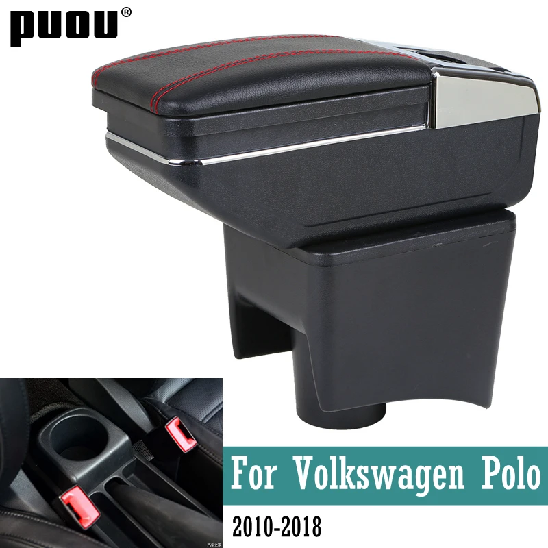 

Center Centre Console Storage Box For VW Polo Vento 2010-2017 armrest Rotatable