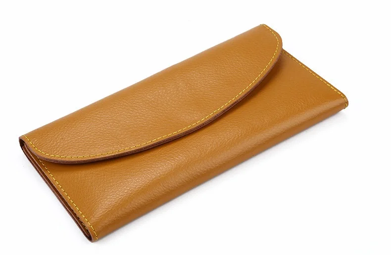 MJ Women Wallets Thin Split Leather Long Wallet Luxury Bi-Fold Card Holder Female Purse Simple Solid Genuine Leather Purse (6)