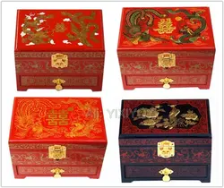 Китайский 3 слоя дерева хранения Дракон ювелирные изделия Феникс коробка с зеркалом свадебный браслет ювелирные изделия дисплей Контейнер