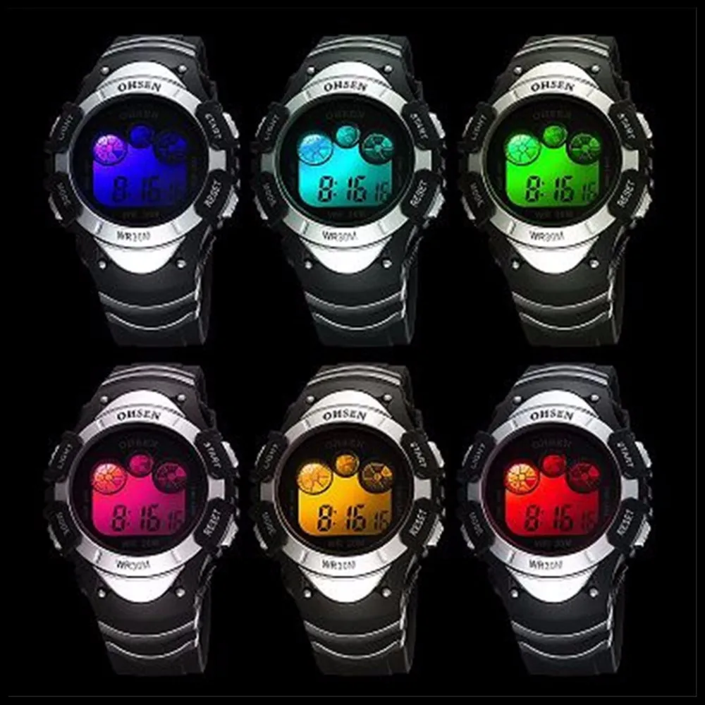 New Fashion Ohsen 0815 Quartz Kids Watches Boys Girl Xmas Gift Alarm Clock Sport Digital Watch LED Colorful Backlight Relojes (34)