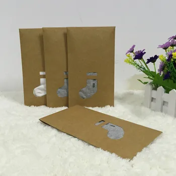 

1200Pcs/Lot 11.8x22cm Brown Kraft Paper Garment Clothing Socks Stocking Storage Bag Box Retail Packaging 2 Type