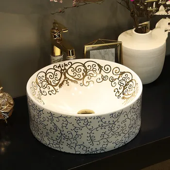 

Blue And White Painting Jingdezhen factory directly art hand painted ceramic wash basin bathroom porcelain ceramic wash basin