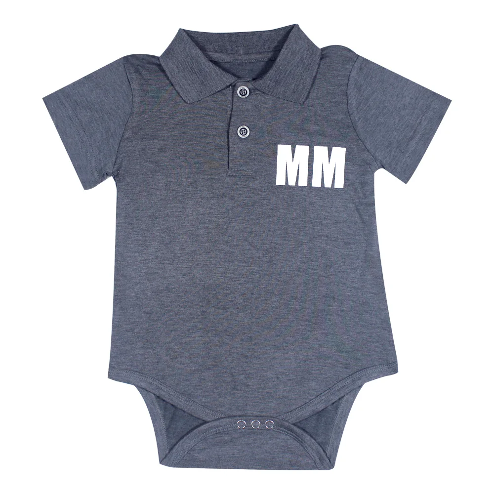 2017 Hot Sale Newborn Baby Boys Ruffle Bodysuit Grey Short Sleeve Tiny