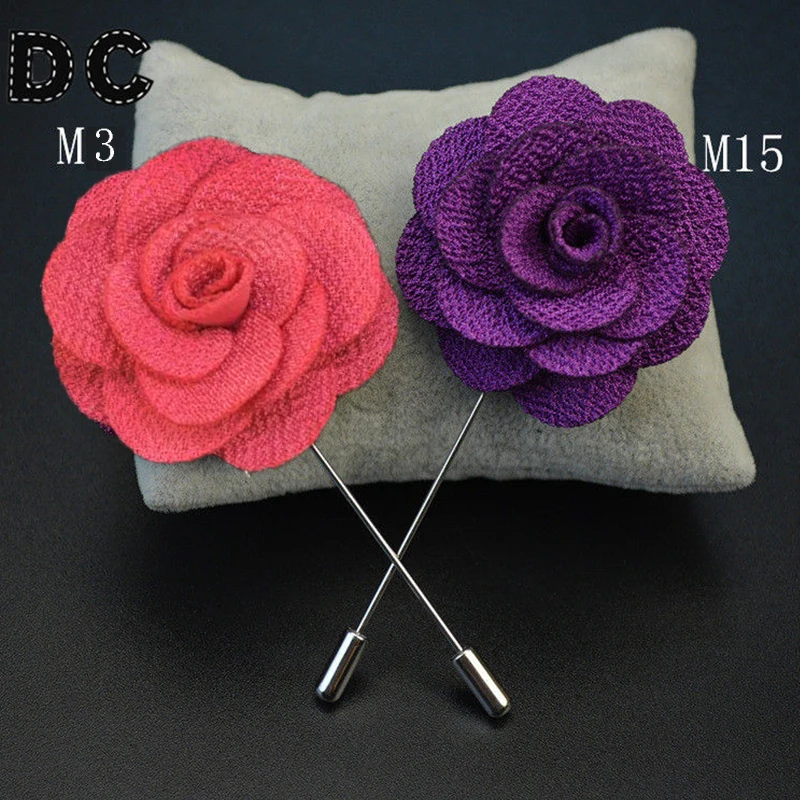 DC 2pcs 2017 Fashion Men Fabric Camellia Flower Brooch Lapel Pins Broche Long Pin Suit Brooches Festival Wedding Party Jewelry | Украшения