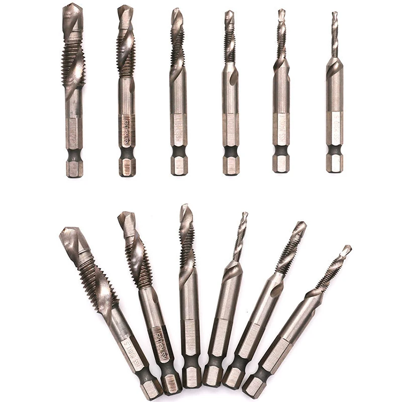 

1/4'' Drill Bit Set 6pcs Hex HSS High Speed Steel Thread Spiral Screw M3 M4 M5 M6 M8 M10 Metric Composite Tap Drill Bit Tap Tool