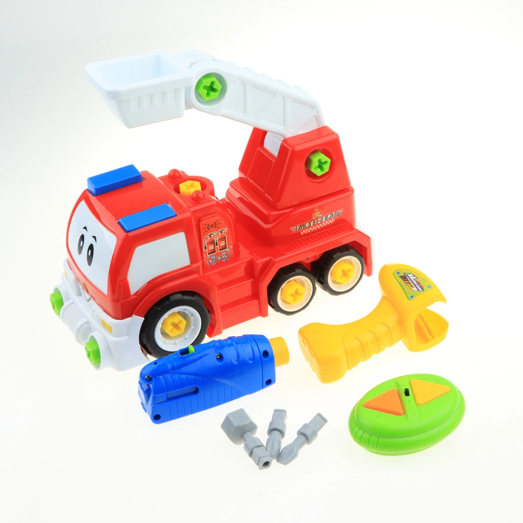 Take Apart Constructions Vehicles Toys - Assemble RC remote control Engineering Truck w/ Electric Drill Tool Kit Screwing Block