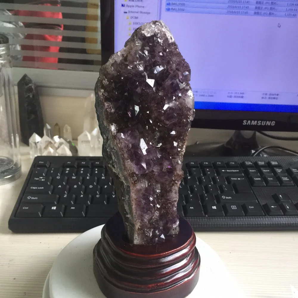 755 г натуральный ясным и Purply Аметист Geode образцов грубые минералы камень расти вместе с кварц точка дома Decotation