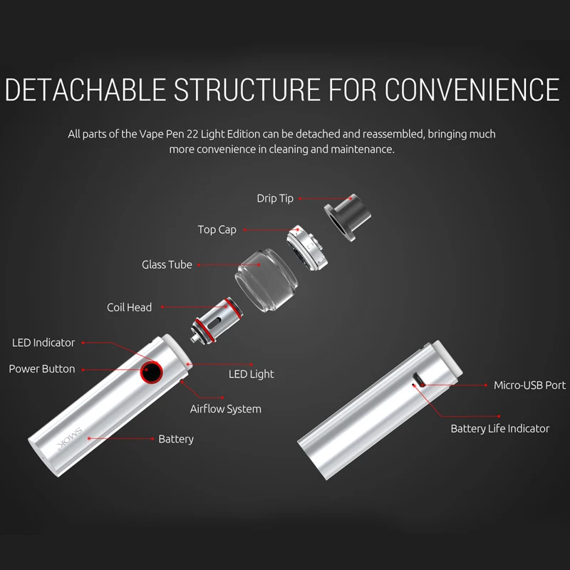 Оригинальная ручка Smok Vape 22 Light Edition 1650mAh батарея 4 мл пульверизатор электронная