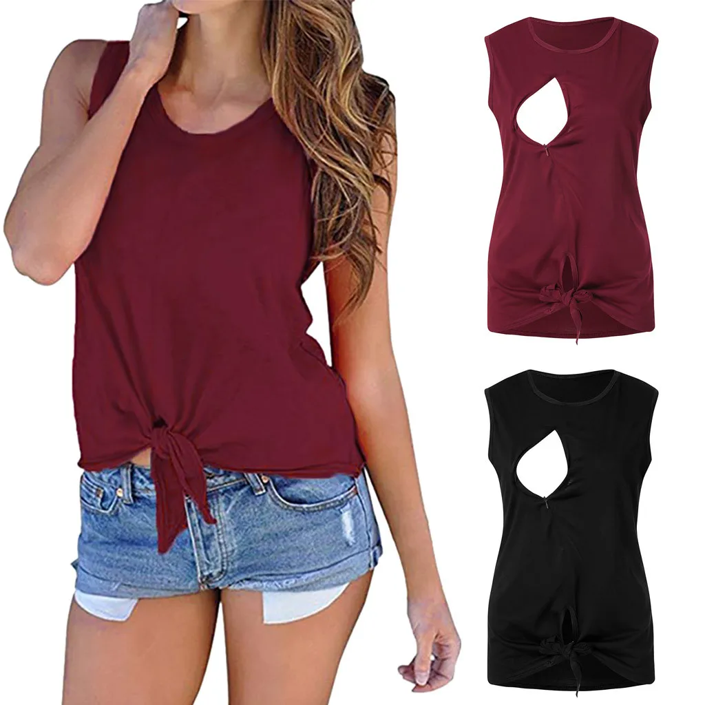 

Women's Nursing Zipper Tops Sleeveless Crew Neck Vest Breastfeeding Blouse maternity clothes elegant #6