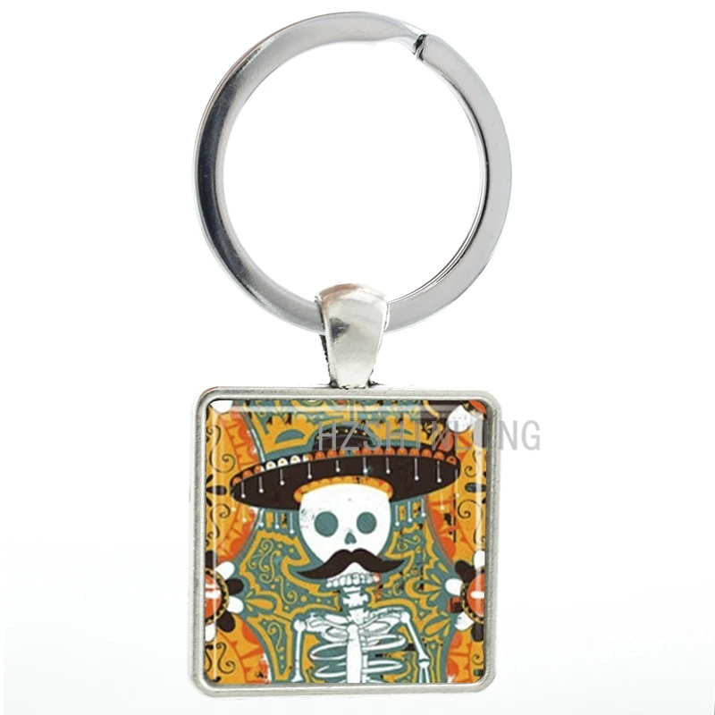 

Sugar Skull keychain novelty interesting Sugar Skull with Mustache Mexan Day of the Dead Jewelry key chain ring holder AA49