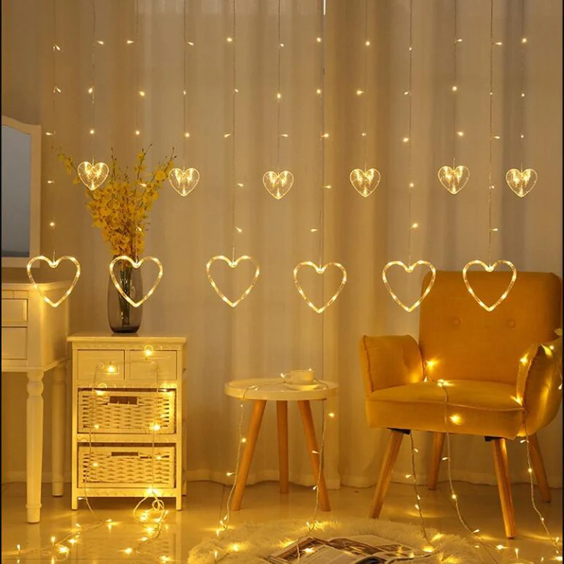 

2.5M Led Chirstmas Light AC220V Fairy Heart Led Curtain String lights Garland Lighting For Holiday Party Wedding Decoration sta