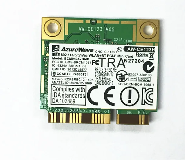 Ssea новый для azurewave Broadcom BCM94352HMB BCM94352 AW-CE123H 802.11/AC 867 Мбит/с Wi-Fi Bluetooth 4.0 Половина Mini pci-e карты 867 Мбит/с