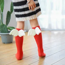 Girls Kid Socks Angel Wing Child Long Knee Sock Candy Color Sock For Girls Child Vertical