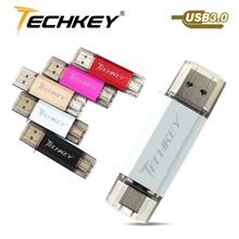TECHKEY USB 3,0 type-C 3,1 usb флэш-накопитель 3,0 64 Гб металлический пользовательский накопитель 32 ГБ USB флешка 16 Гб для телефонов Micro USB flash type C