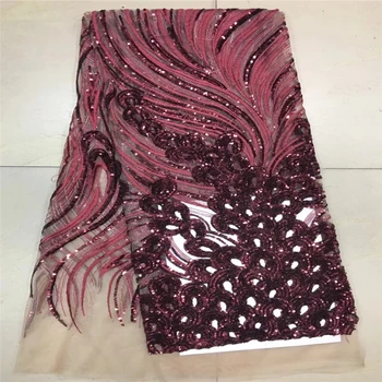 

VILLIEA Wine French Nigerian Laces Fabrics High Quality Sequins Tulle African Laces Fabric Wedding African French Tulle Lace