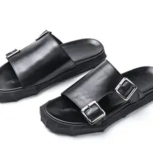 Slip-на Для Мужчин's потертостей из натуральной кожи с пряжкой на платформе 3 см Высота обувь со скрытым каблуком Повседневное Приморский Туфли без каблуков мокасины летние сандалии