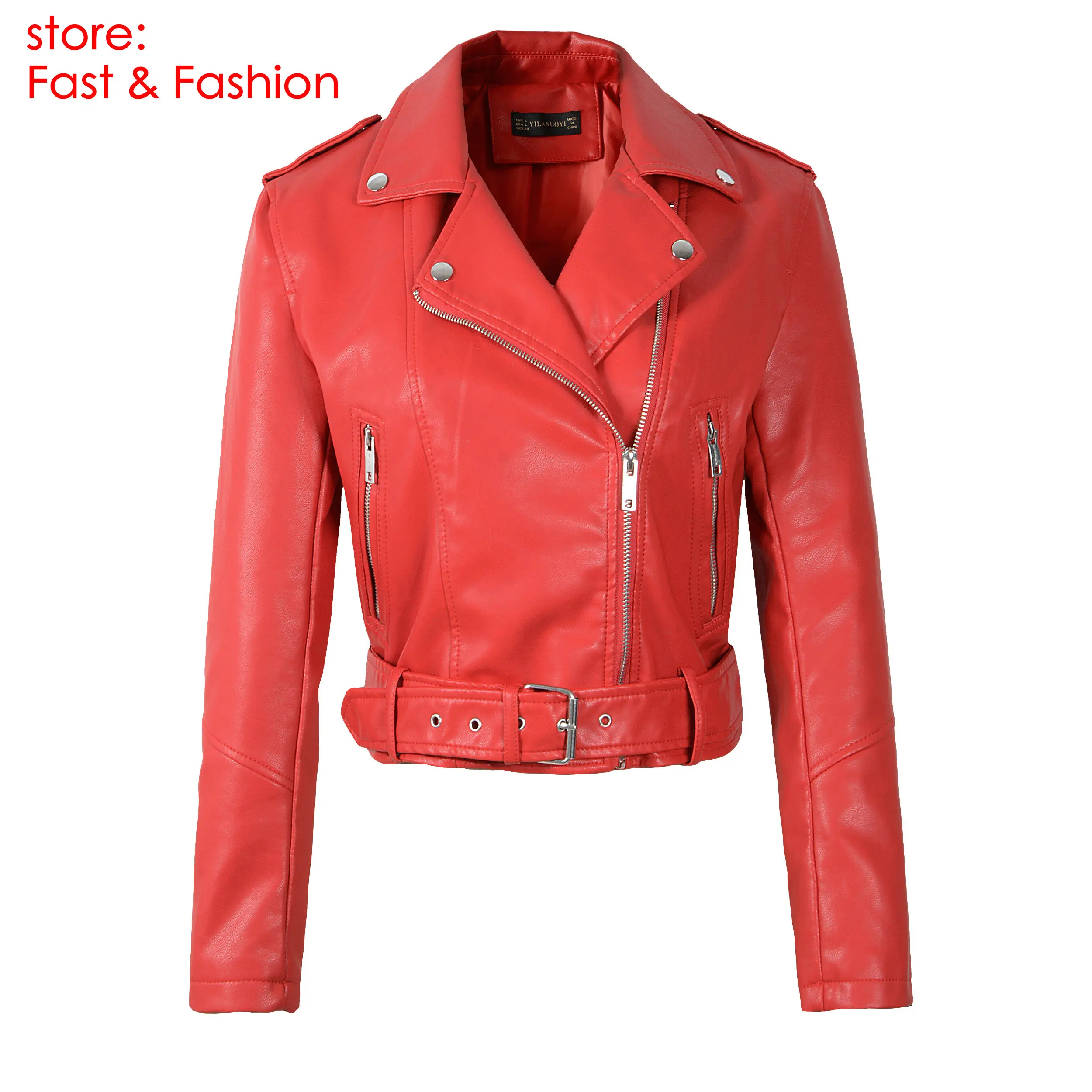 

7 Collor 2020 New Women Autumn Winter Faux Soft Leather Jackets Coats Lady White Red Black Green PU Zippers Motorcycle Streetwear with Belt