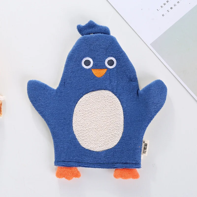 ZH 1 шт. детские перчатки, ванна мяч для ванной мультфильм ребенка натирание обратно - Цвет: Blue Penguin