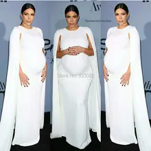Kim Kardashian Weiß Jersey Kleid Kaftan Weiß Elastische Cape Abendkleid für Schwangere Frauen Maternity Formale Kleid
