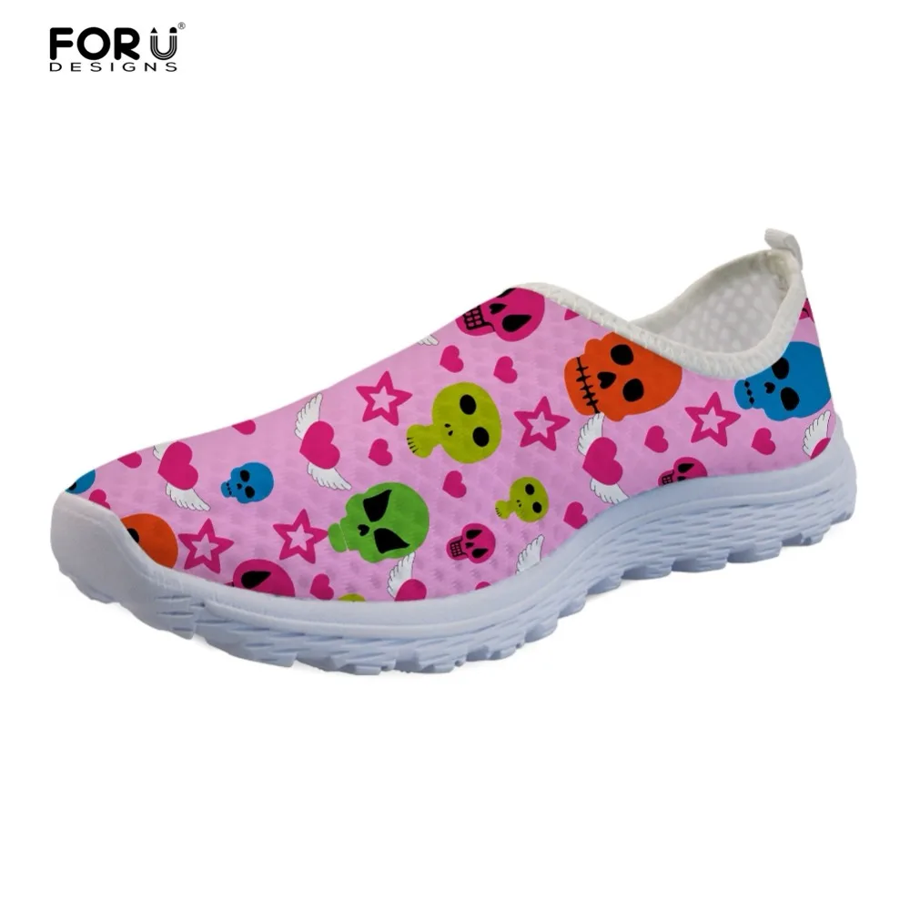

FORUDESIGNS Cute Skull Pattern Summer Female Flats Casual Shoes Lady's Brand Designer Ladies Loafers Shoes Woman Beach Lazy 2018