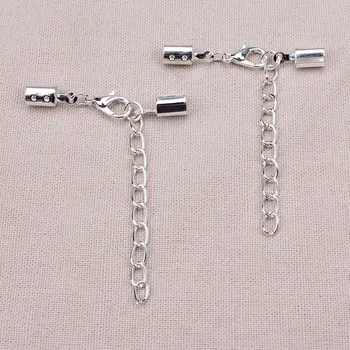 

20sets/lot Hole Size 5*5mm Silver Color Fit Round Leather Cord Connectors With Lobster Clasps DIYJewelry Connectors Accessories
