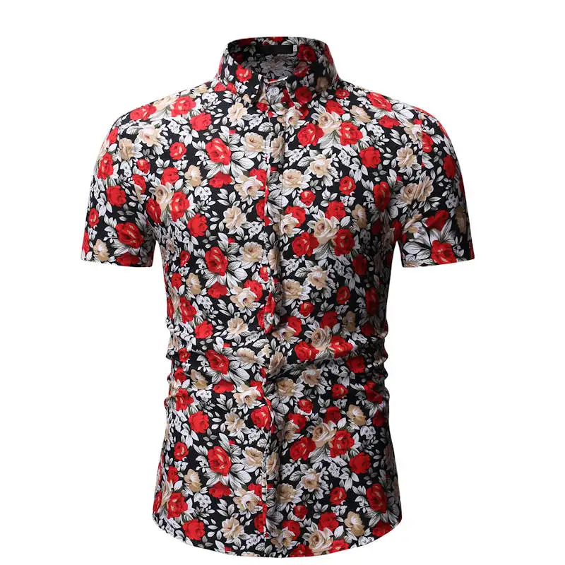 Рубашка с коротким рукавом Мужская Летняя мода Повседневная Плюс Размер мужские рубашки с цветочным узором высокого качества цветочные рубашки мужские s Social - Цвет: YS62 black
