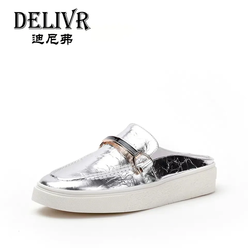 

Delivr 2019 Summer New Vulcanized Shoes Ladies Flats Female Slip On Lazy Shoes Fashion Womens Casual Shoes Schoenen Vrouw Silver