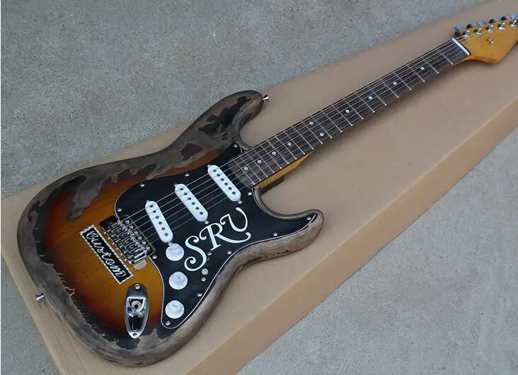 

Handmake Retro Tobacco Sunburst old body Electric Guitar with SRV Pickguard,Rosewood Fretboard,offering customized services
