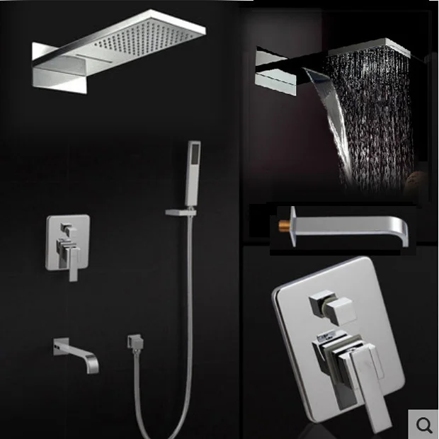 

Chrome Finish Bath Shower Mixer Faucet Set Single Handle Waterfall Rain Shower Set Faucet with Handshower