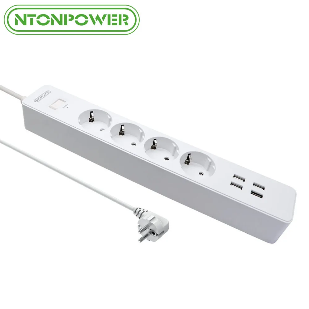 Koop NTONPOWER NSC Smart USB Power Strip Socket EU Plug Overbelasting Schakelaar Surge Protector 4 Outlet 4 Port USB Charger 1.8 m Netsnoer