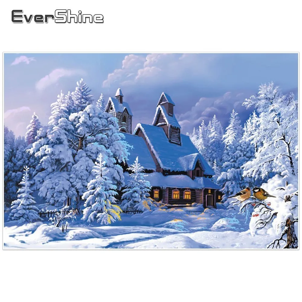 

Evershine Diamond Embroidery Snow House Landscape Wall Decor 5D DIY Diamond Painting Cross Stitch Sale Kits Rhinestone Painting