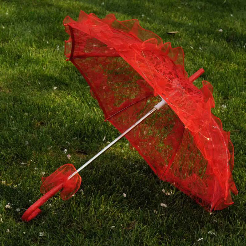 10 цветов кружевной свадебный зонтик хлопок вышивка кружевной зонтик свадебное украшение - Цвет: Красный