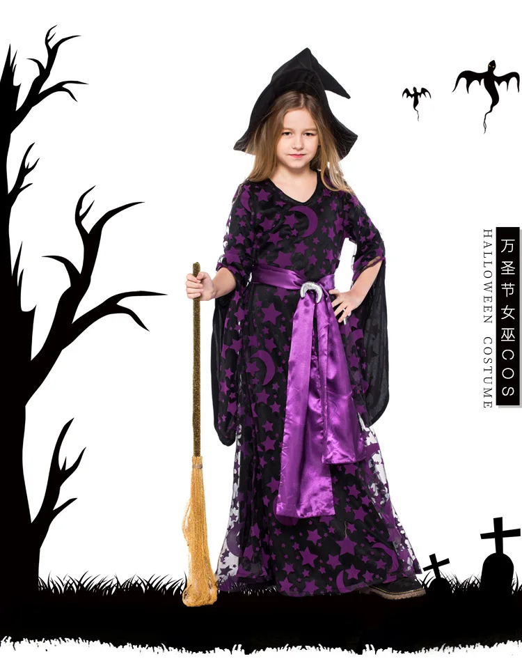 Звезда Луна сексуальный костюм ведьмы Делюкс взрослых женщин волшебный момент костюм мать для маленьких девочек ведьма Хеллоуин платье +