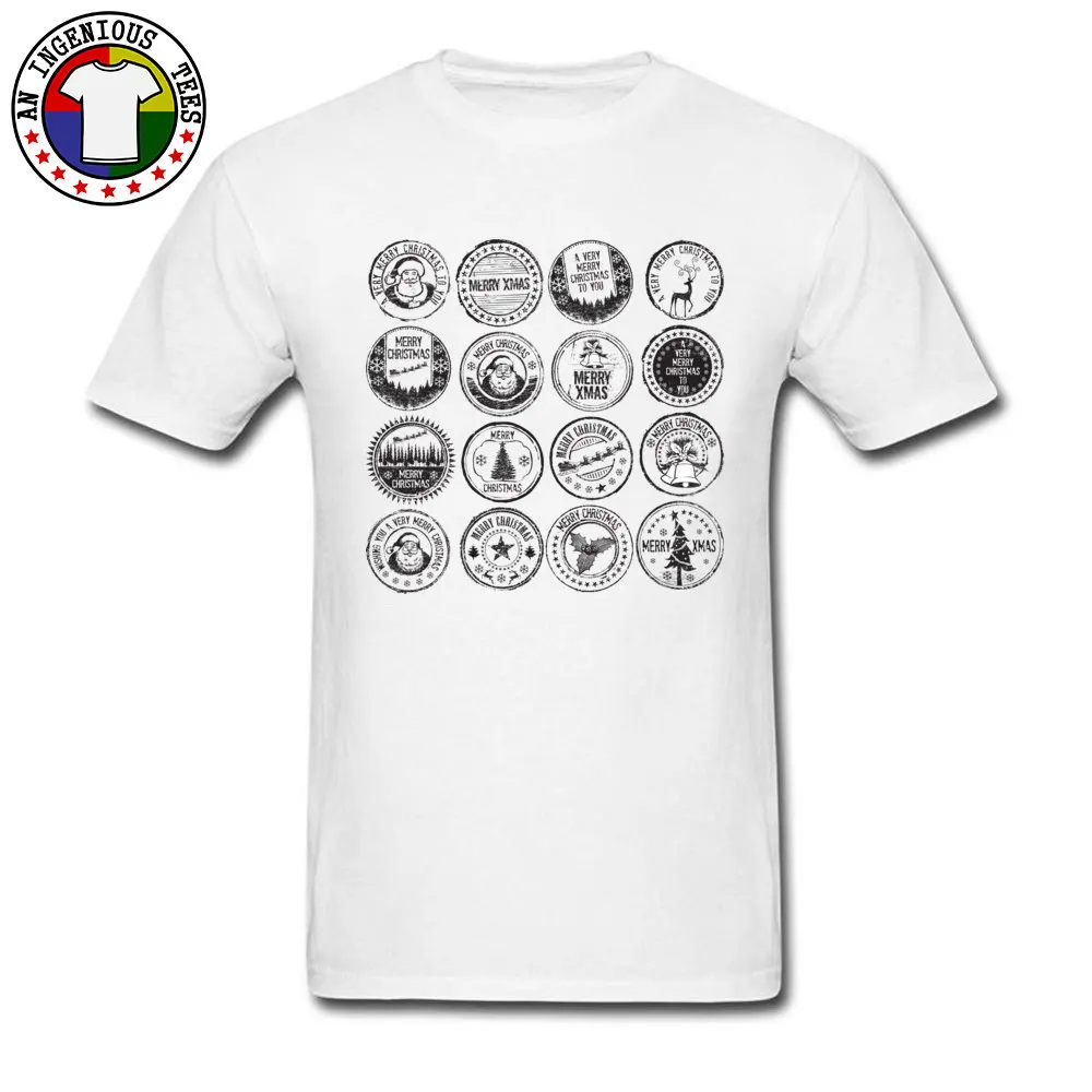 100% Cotton Men Short Sleeve Vintage Christmas stamp Tshirts Summer Tops Shirts 2018 Discount Normal Round Neck T Shirt Vintage Christmas stamp white