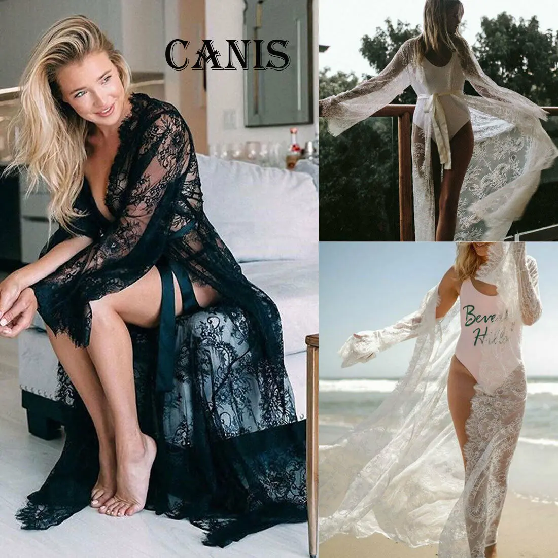 Summer Women Swimsuit Beach Cover-Ups Lace Kimono Blouse Coat Boho Casual Cardigan Bikini Cover Up Dress Female Bathing Suit 2