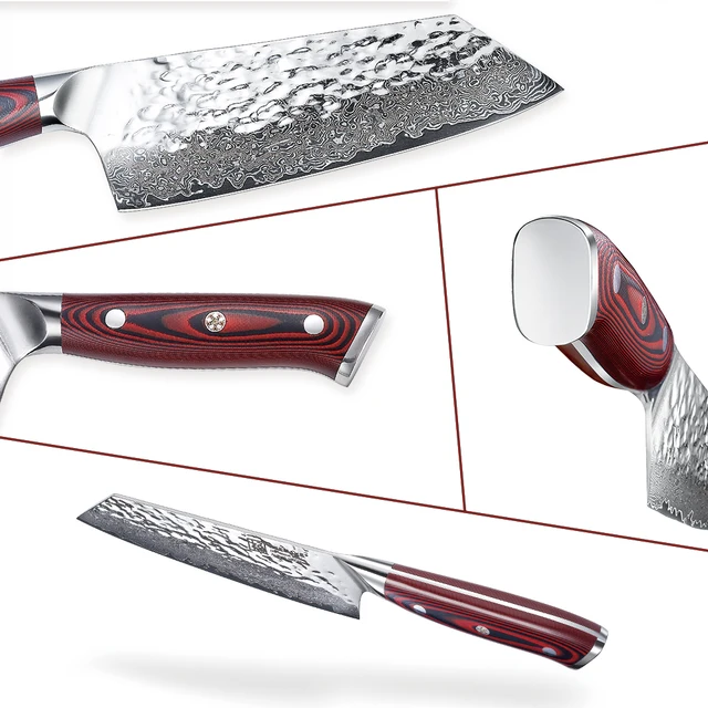 Sunnecko 7 "Damaszkusz Cleaver Kés Japán Aus10 Acélmag Kalapács Penge G10 Fogantyúkás Szakács Főzés Nakiri Kések Vágás - Image 4