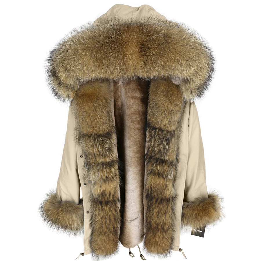 OFTBUY, длинная парка, зимняя куртка, Женское пальто с натуральным мехом, большой воротник из натурального меха енота, капюшон, Толстая теплая подкладка, уличная одежда, бренд Luxuty