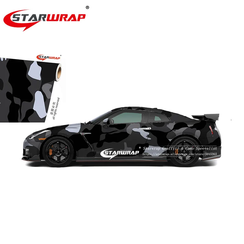 

Starwrap New Large Black white grey Pixel Camo Vinyl Car Wrap Styling With Air Rlease Gloss/ Matt Arctic Camouflage covers
