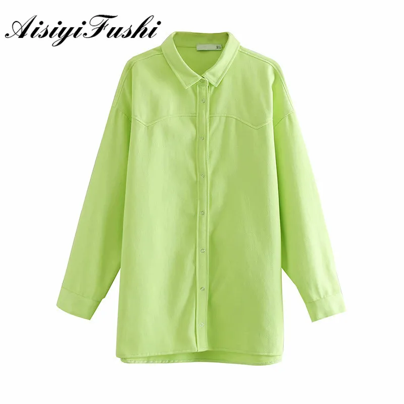 

AISIYIFUSHI Women Shirts Long Sleeve Office Neon Green Shirt Plus Size Womens Tops and Blouses 2019 Women Summer Blusas Mujer
