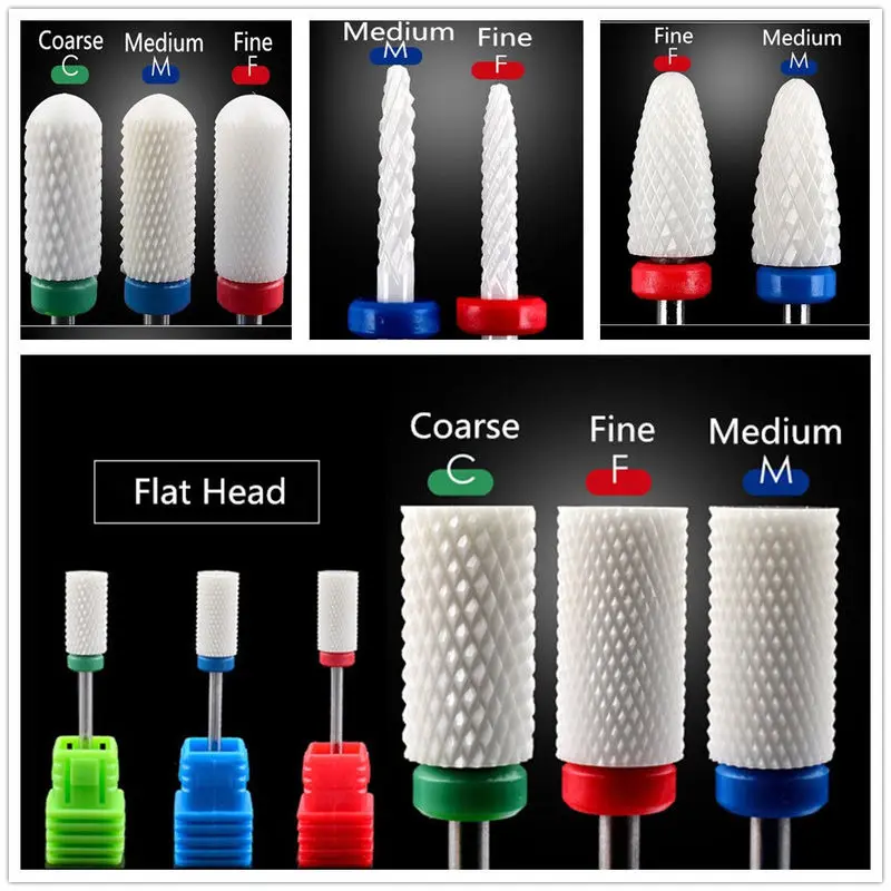 

3/32'' Ceramic Nail Art Drill Bit Rotate Burr Milling Cutter Bits For Manicure Pedicure Tools Electric Nail Drill Accessories